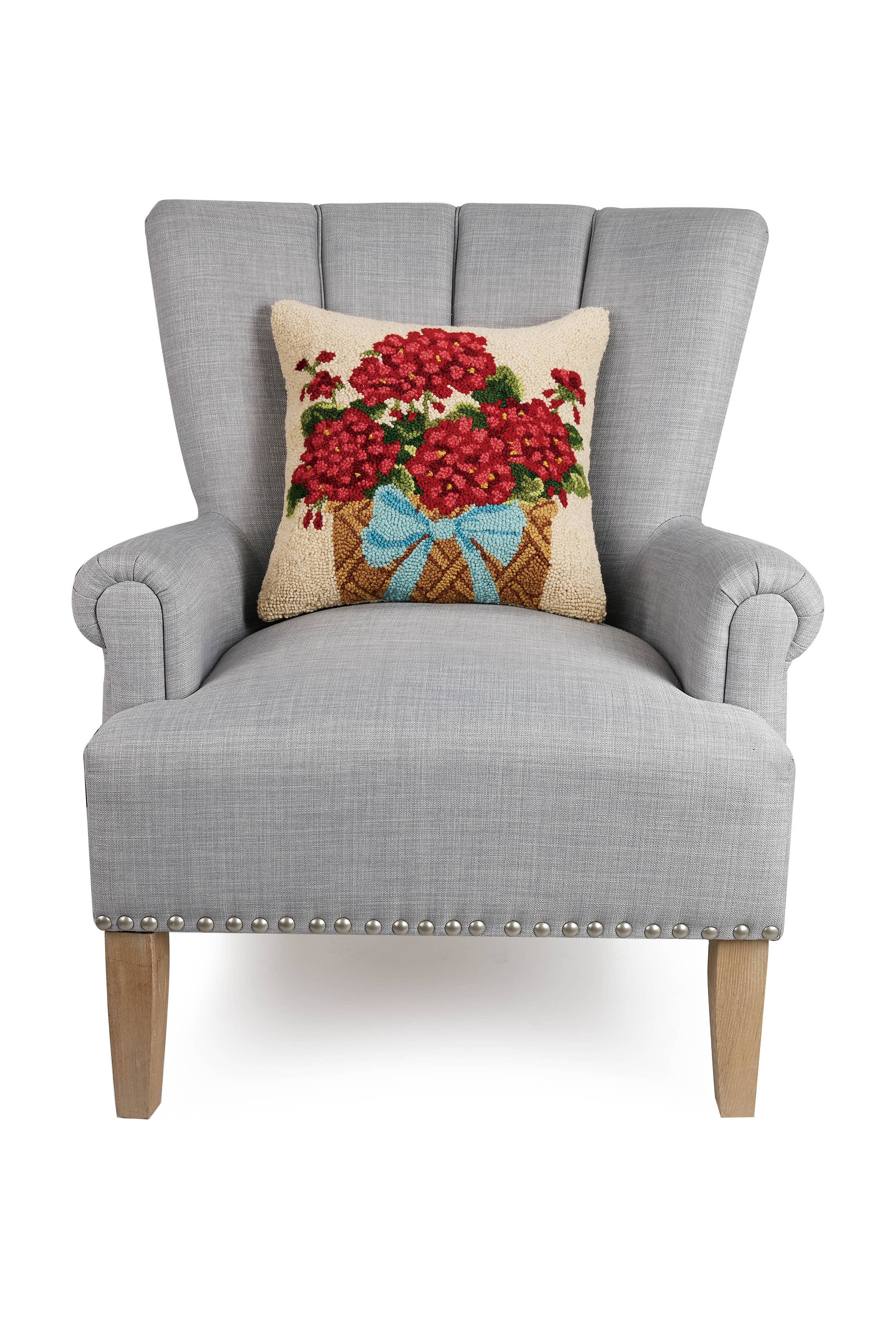 Red Geranium Floral Basket Hook Pillow