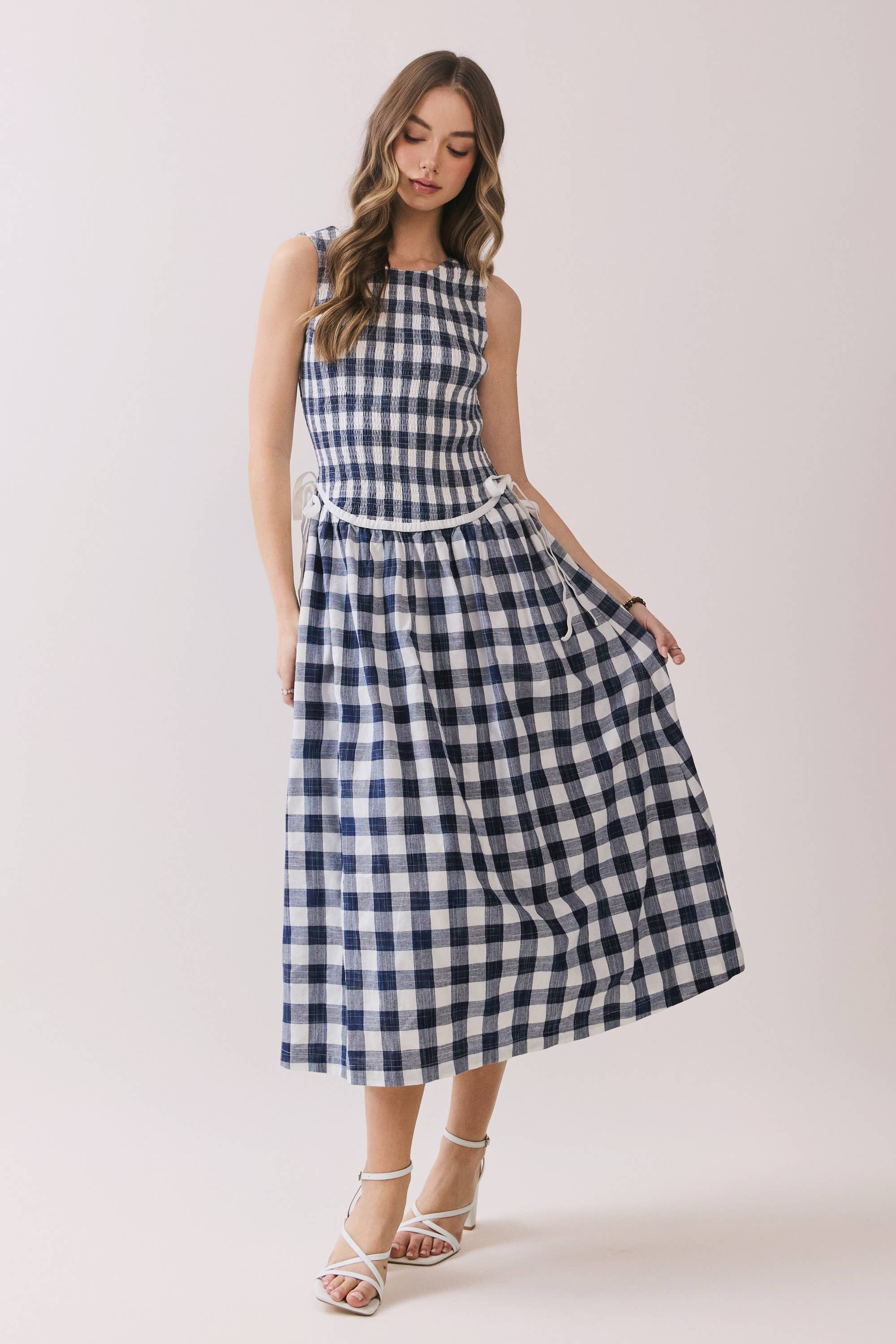 Gingham Sleeveless Midi Dress