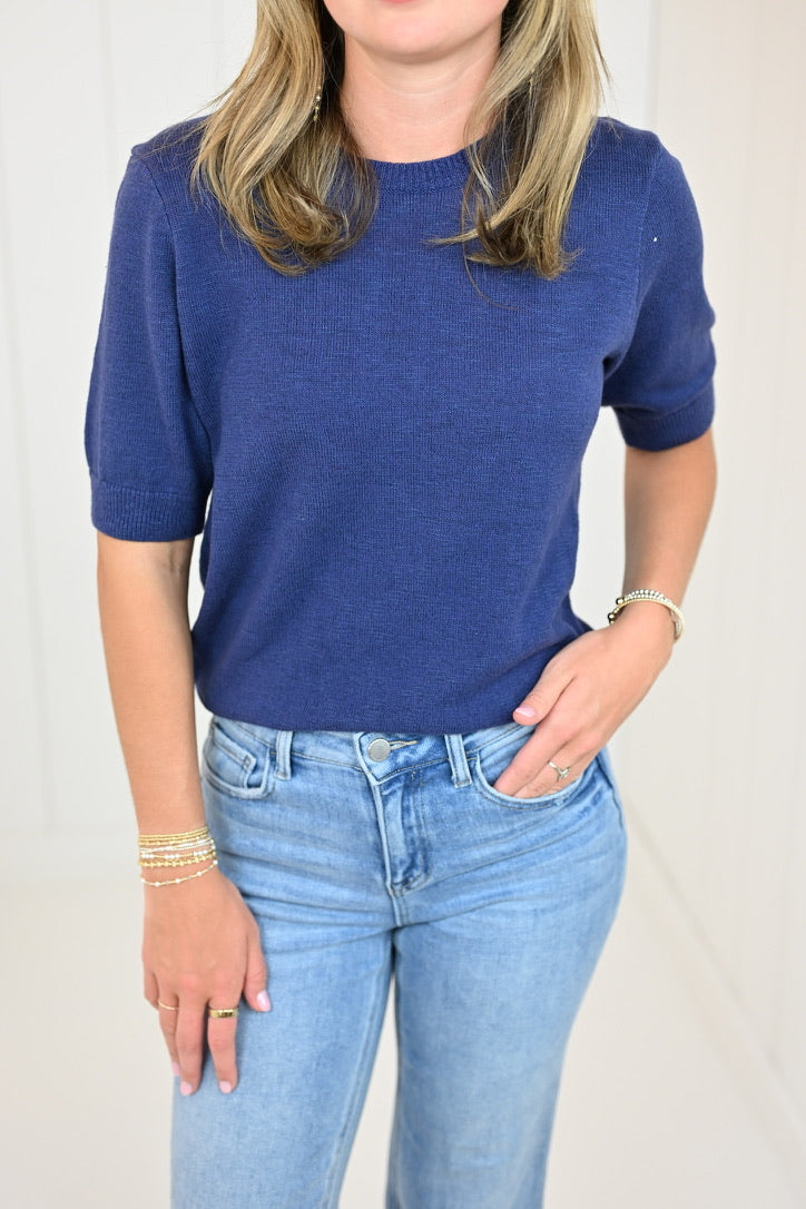 Navy Short Sleeve Sweater