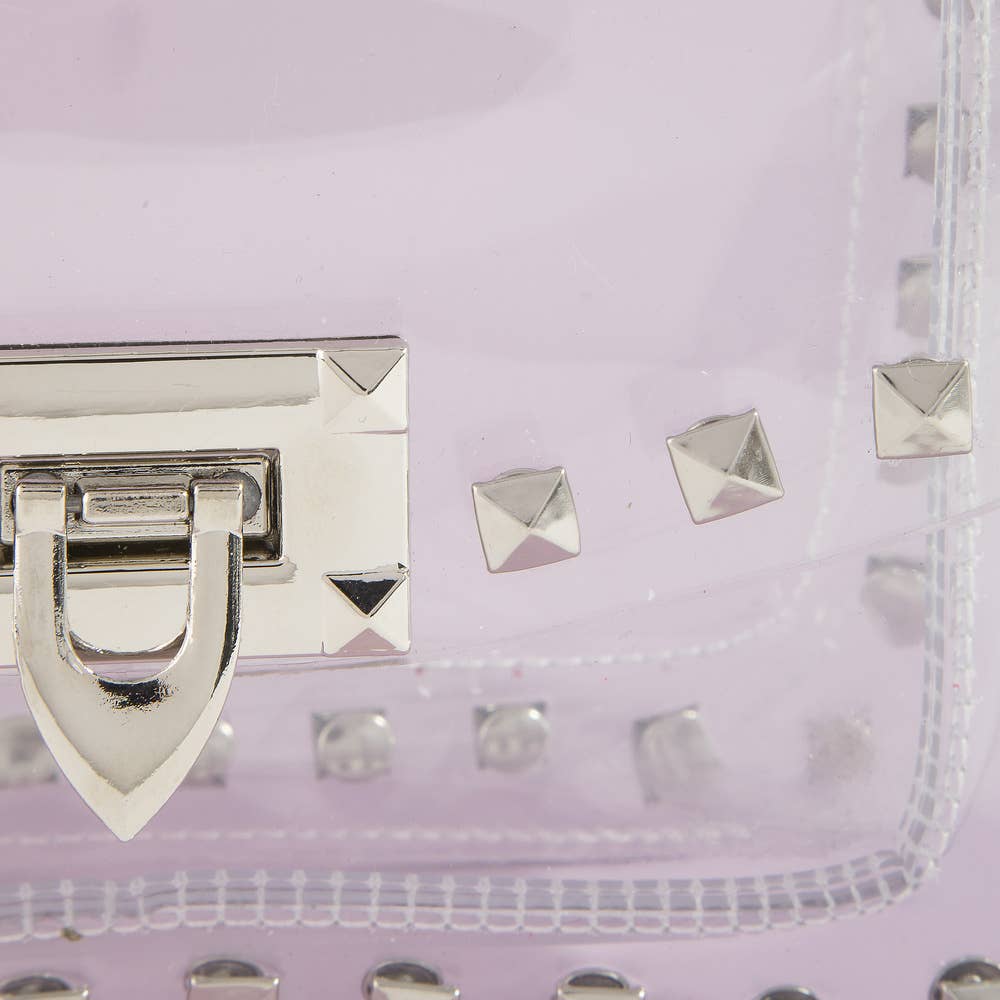 Clear Studded Crossbody Stadium Bag With Chain Strap