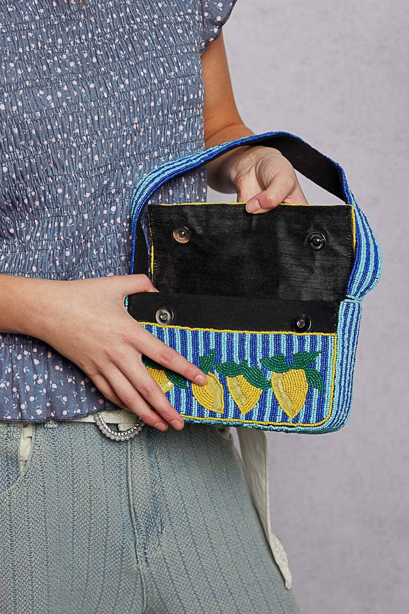 Blue Beaded Lemon Shoulder Bag