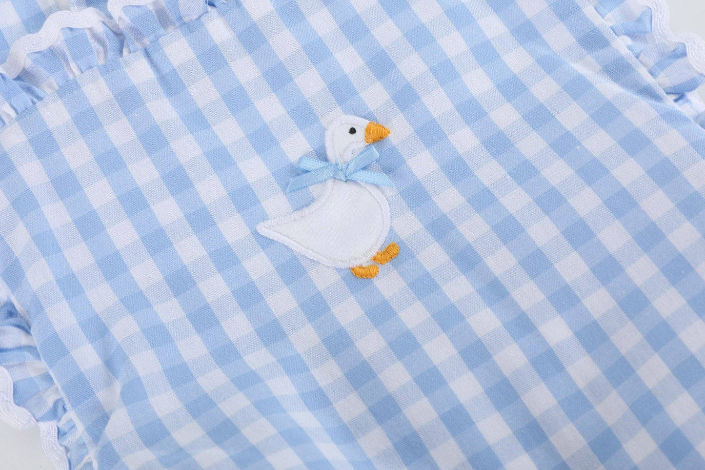 Blue Gingham Goose Lace Bow Ruffle Baby