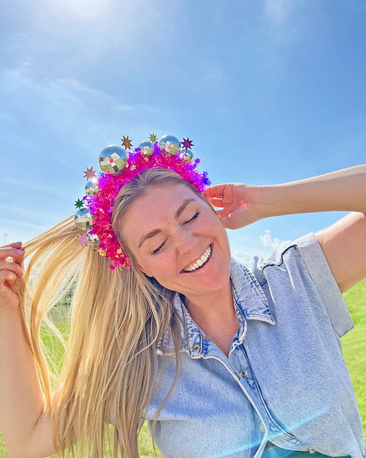 Let It Shine Pink Disco Headband showing one-size-fits-most