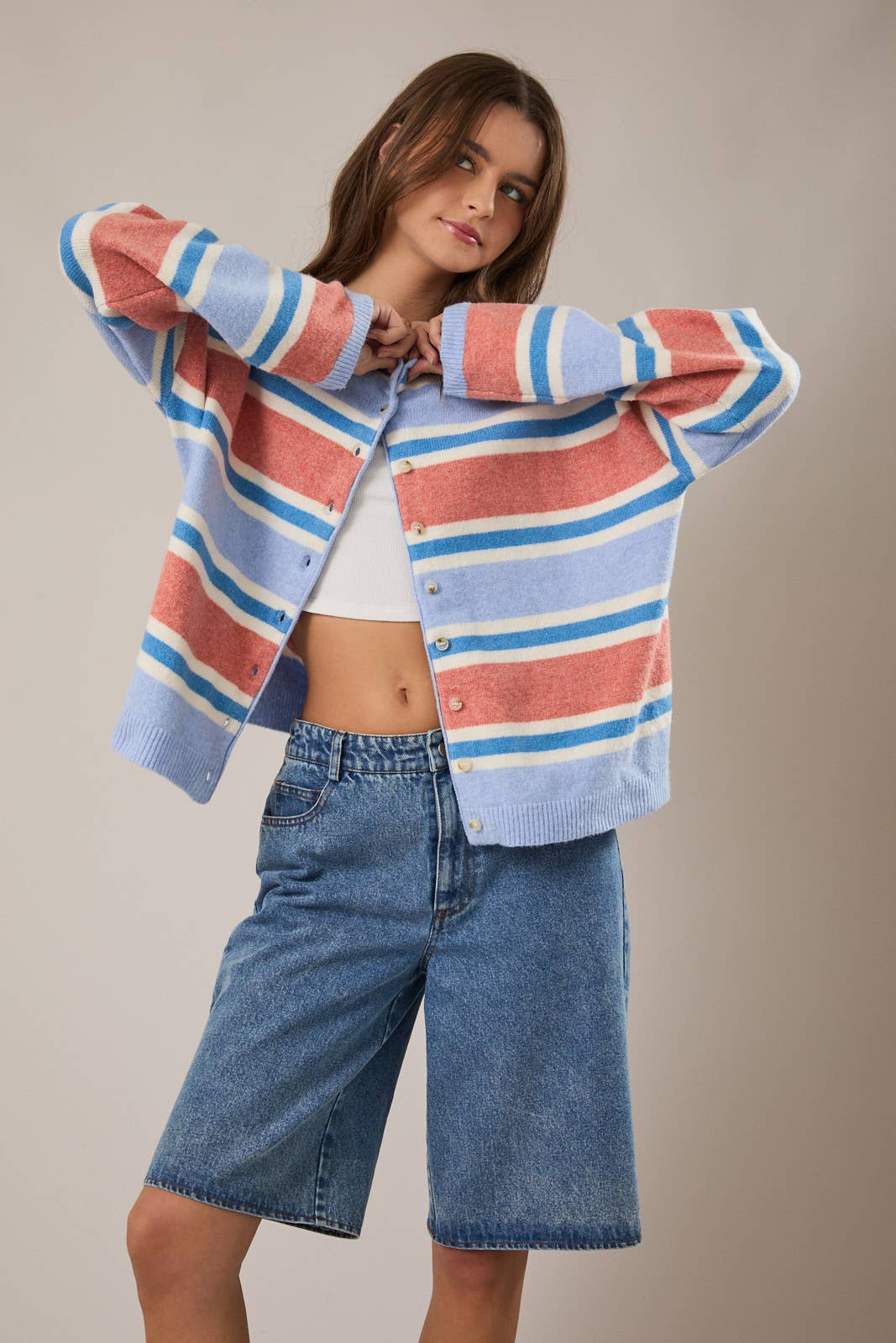 Blue & Orange Striped Cardigan