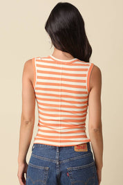 Orang & White Striped V-Neck Tank Top