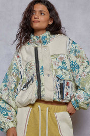 Cream Quilted Print Woven Jacket