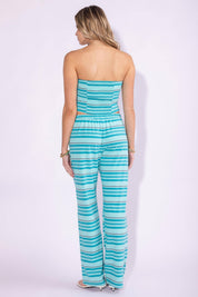 Blue Striped Tube Top and Pants Set