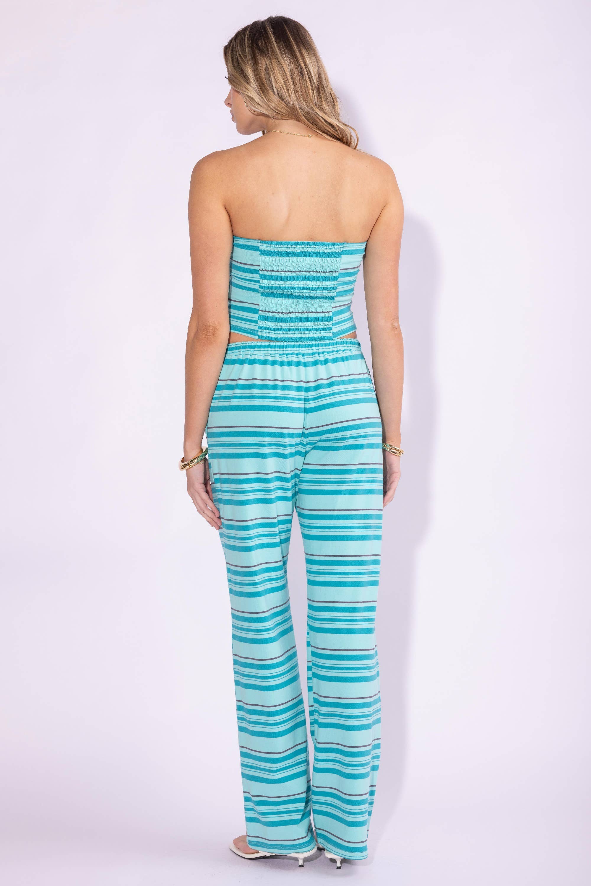 Blue Striped Tube Top and Pants Set