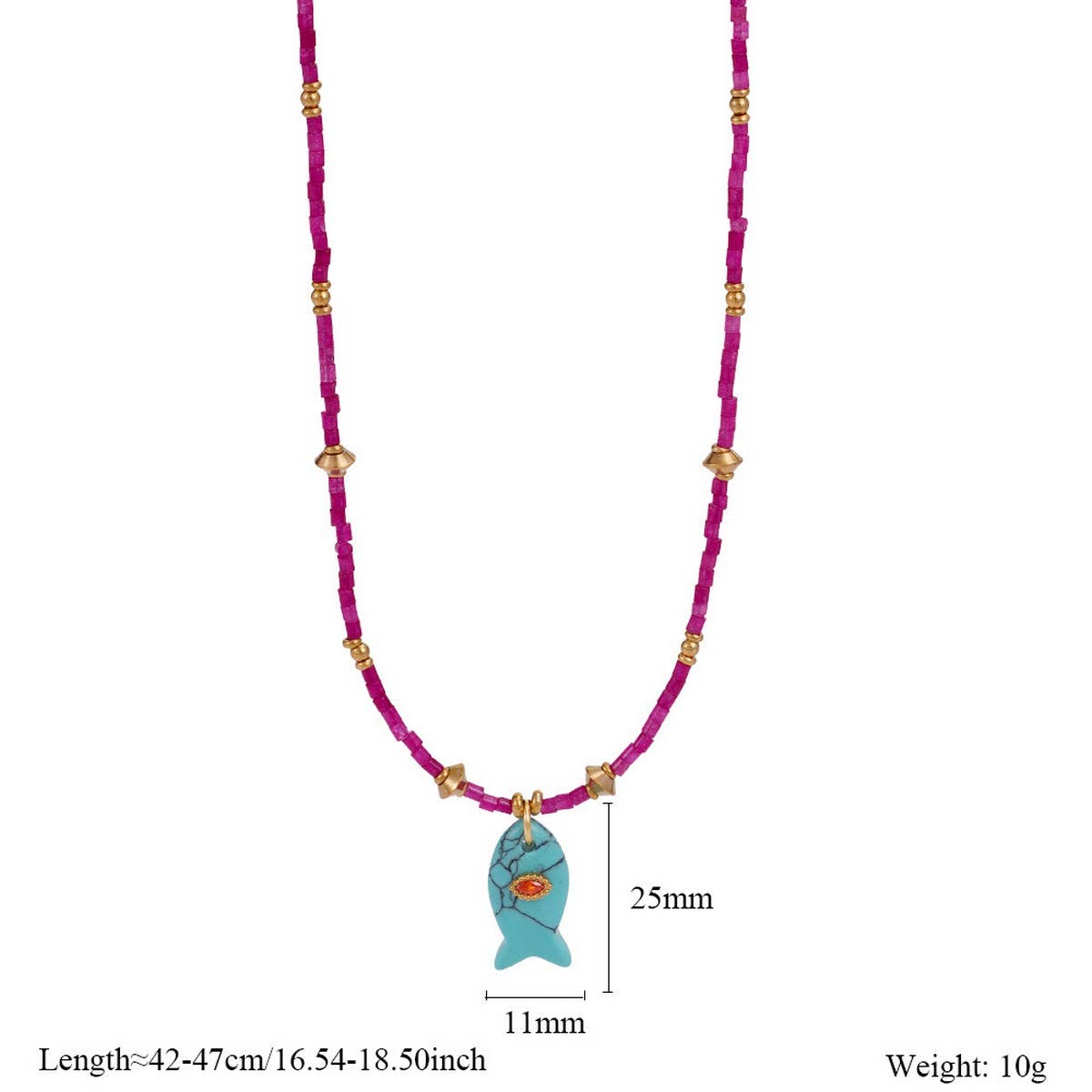 Blue Fish Necklace With Gem showing color: blue