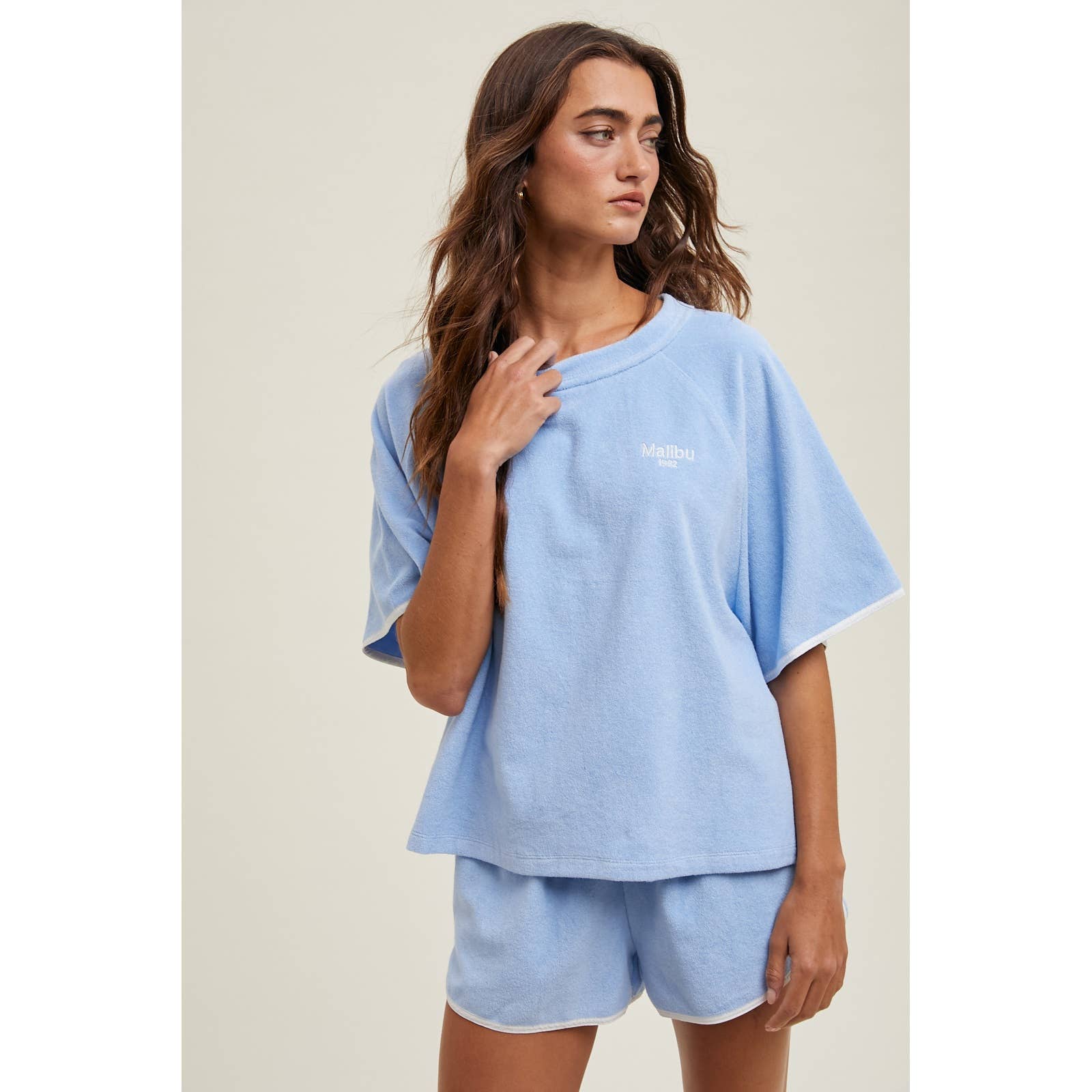 Blue Terry Top & Shorts Set