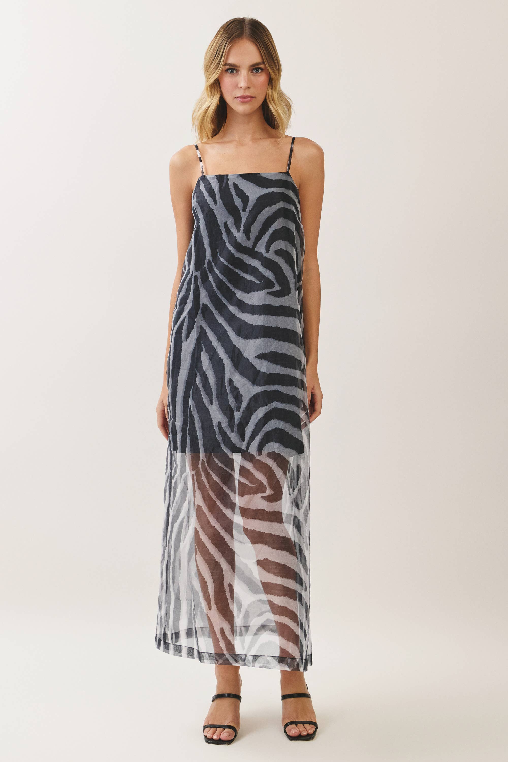 Black Zebra Sheer Mesh Maxi Dress