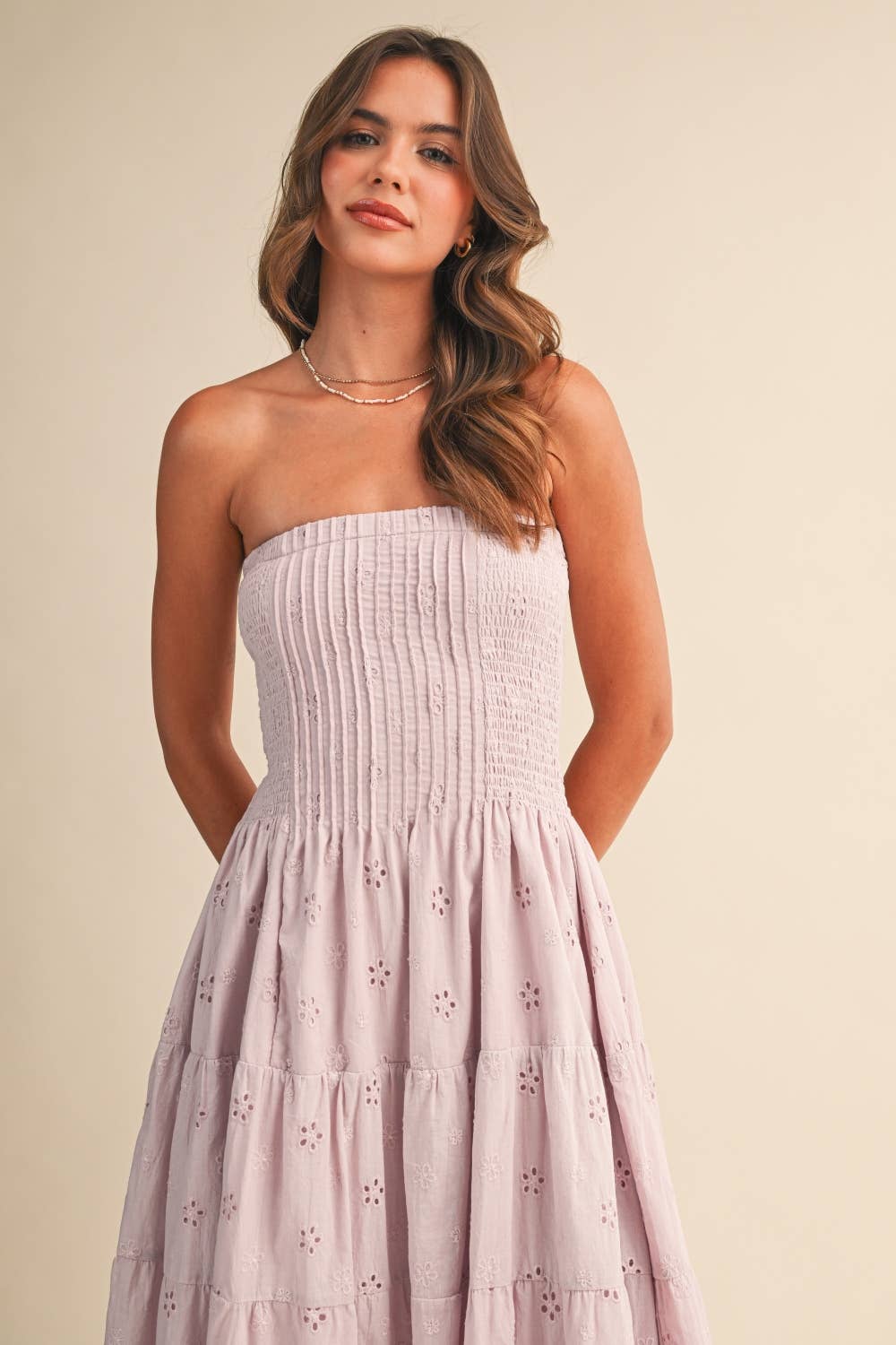 Pink Pleated Layered Midi Dress