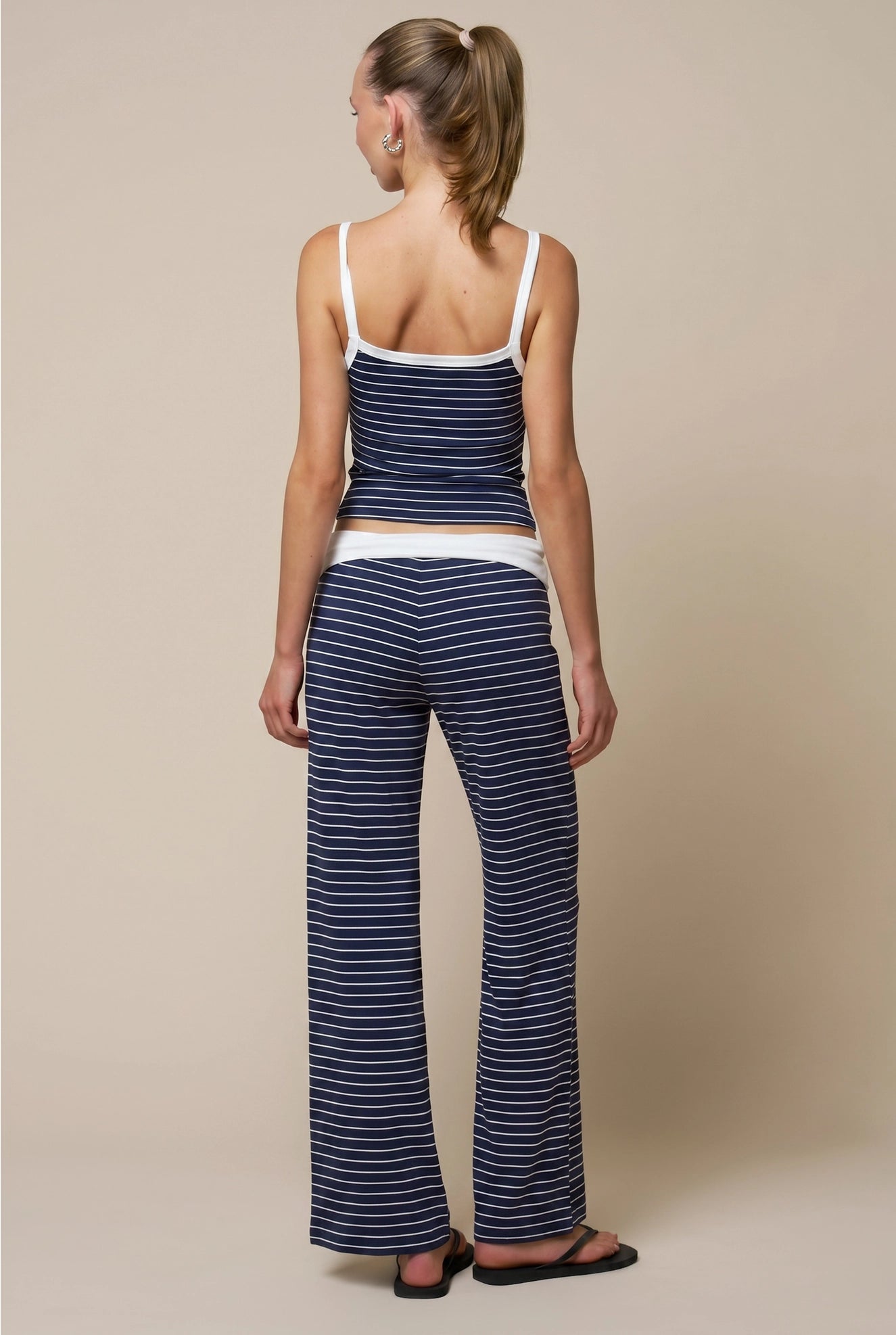 Navy Striped Fold Over Set