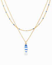 Layered Sea Life Marine Blue Fish Charm Necklace