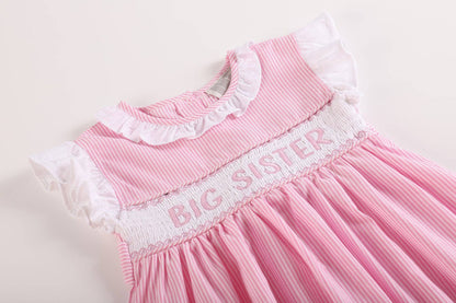 Pink Striped Big Sister Smocked Girls