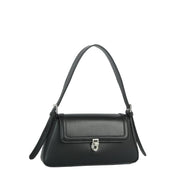 Vegan Leather Push Lock Flap Shoulder Baguette Bag