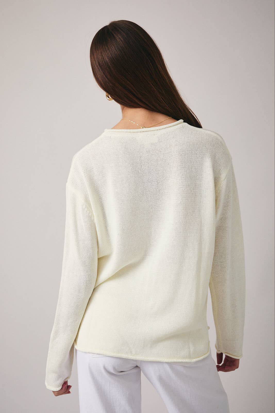 Cream Round Neck Sea Graphic Sweater