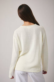 Cream Round Neck Sea Graphic Sweater