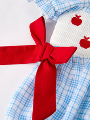 Back-To-School Apple Embroidery Plaid Girls' Romper