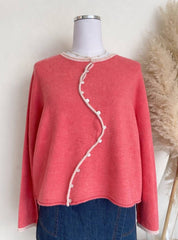 Red Wavy Button Oversized Cardigan