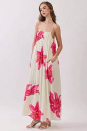 Cream & Pink Floral Maxi Dress