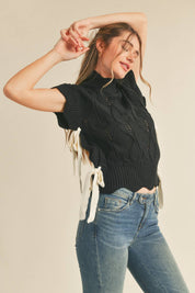 Black Mock Neck Cropped Sweater Vest