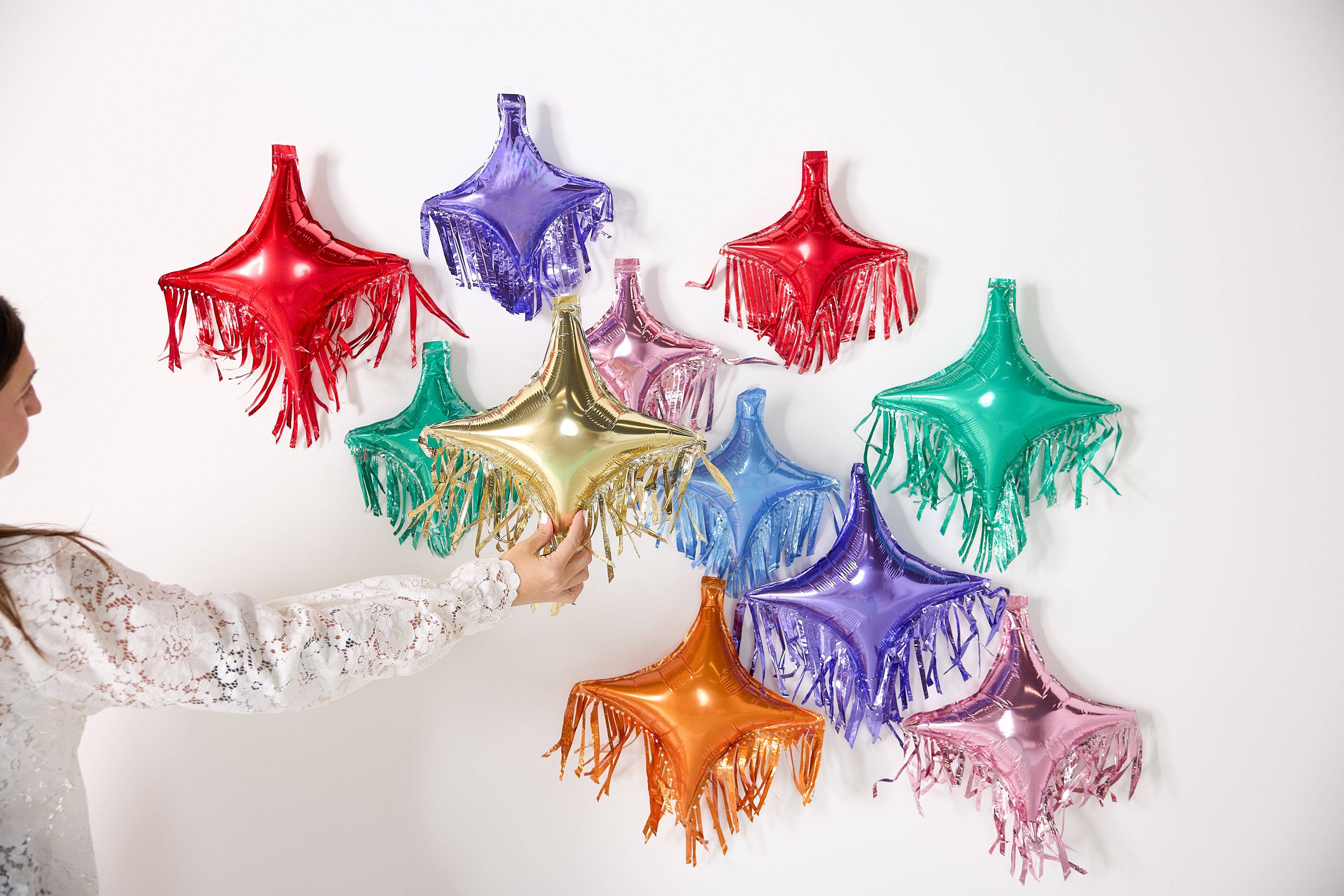 Multicolor Fringe Balloon Pack (14 ct) showing 14 count mylar balloon pack