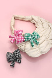 Green Checker Bow Bag Charm