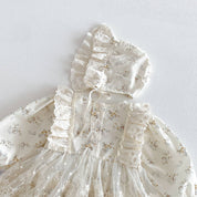 Ivory Floral Lace Baby Romper with Bonnet Set