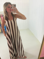 Brown & Cream Stripe Open-Back Maxi Dress
