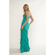 Green Ruffled Tiered Maxi Dress