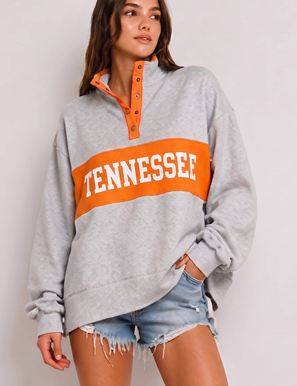 Gray & Orange Tennessee Snap Pullover