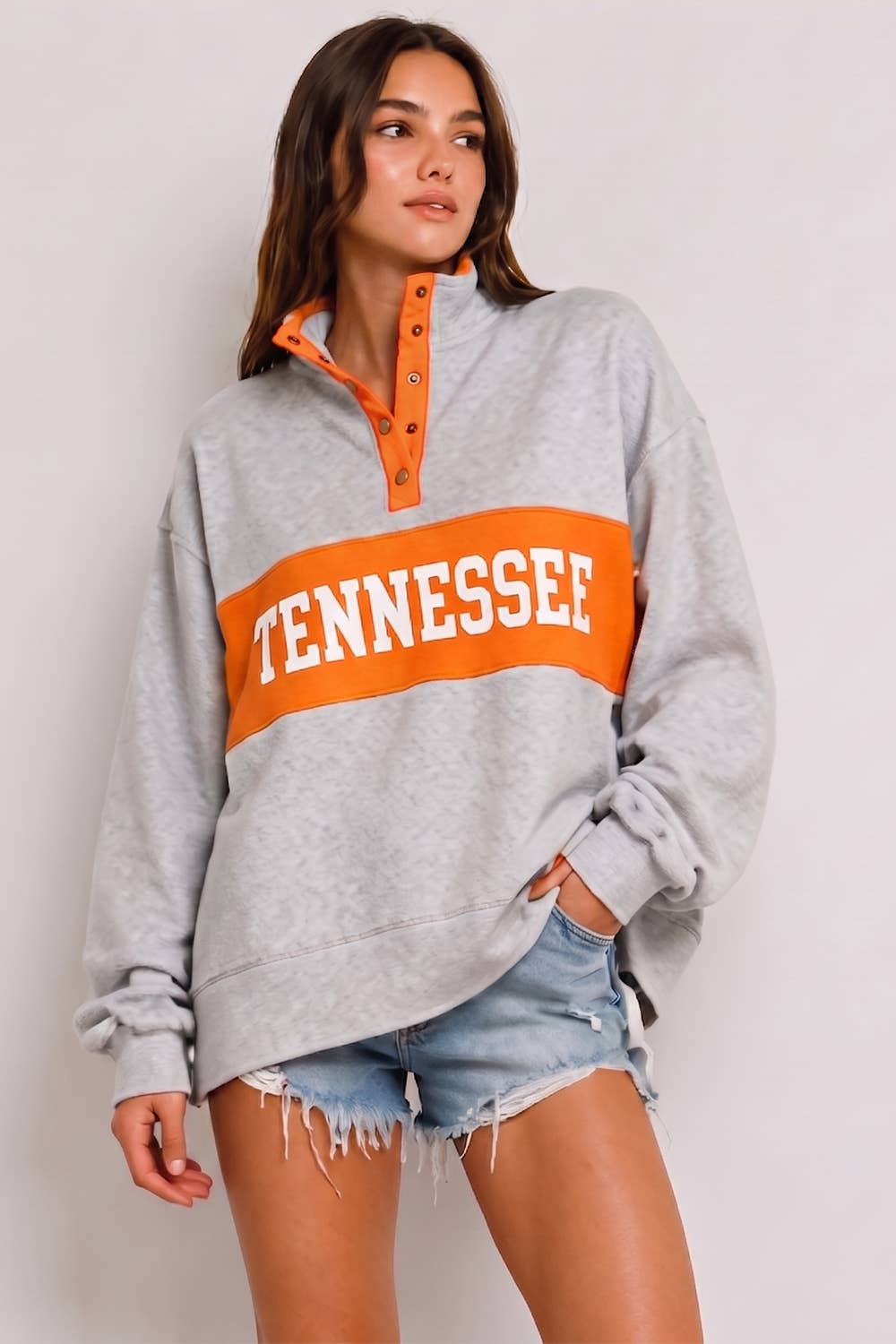 Gray & Orange Tennessee Snap Pullover