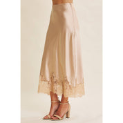 Champagne Lace and Satin Midi Skirt