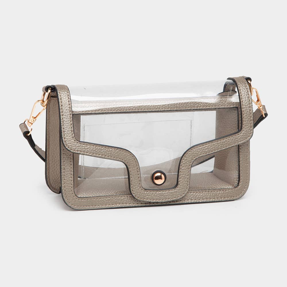 Solid Faux Leather Transparent Rectangle Shoulder Bag: Tan