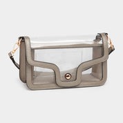 Solid Faux Leather Transparent Rectangle Shoulder Bag: Tan