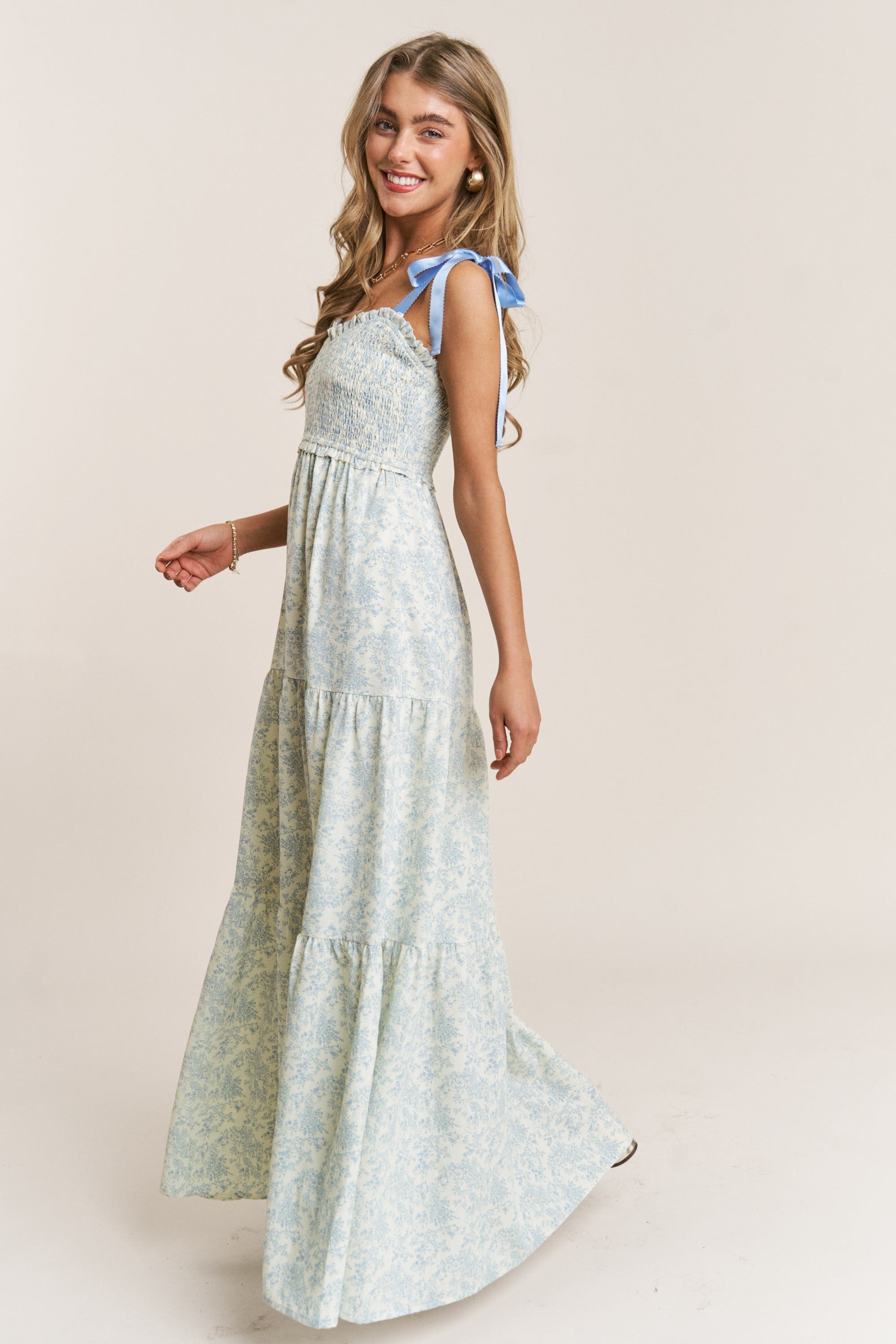 Blue Shoulder Strap Maxi Dress