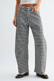 Black & White Gingham Barrel Jean