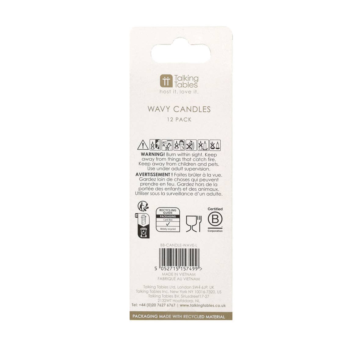 Wavy Tall Birthday Candle - 12 Pack showing sustainably sourced materials