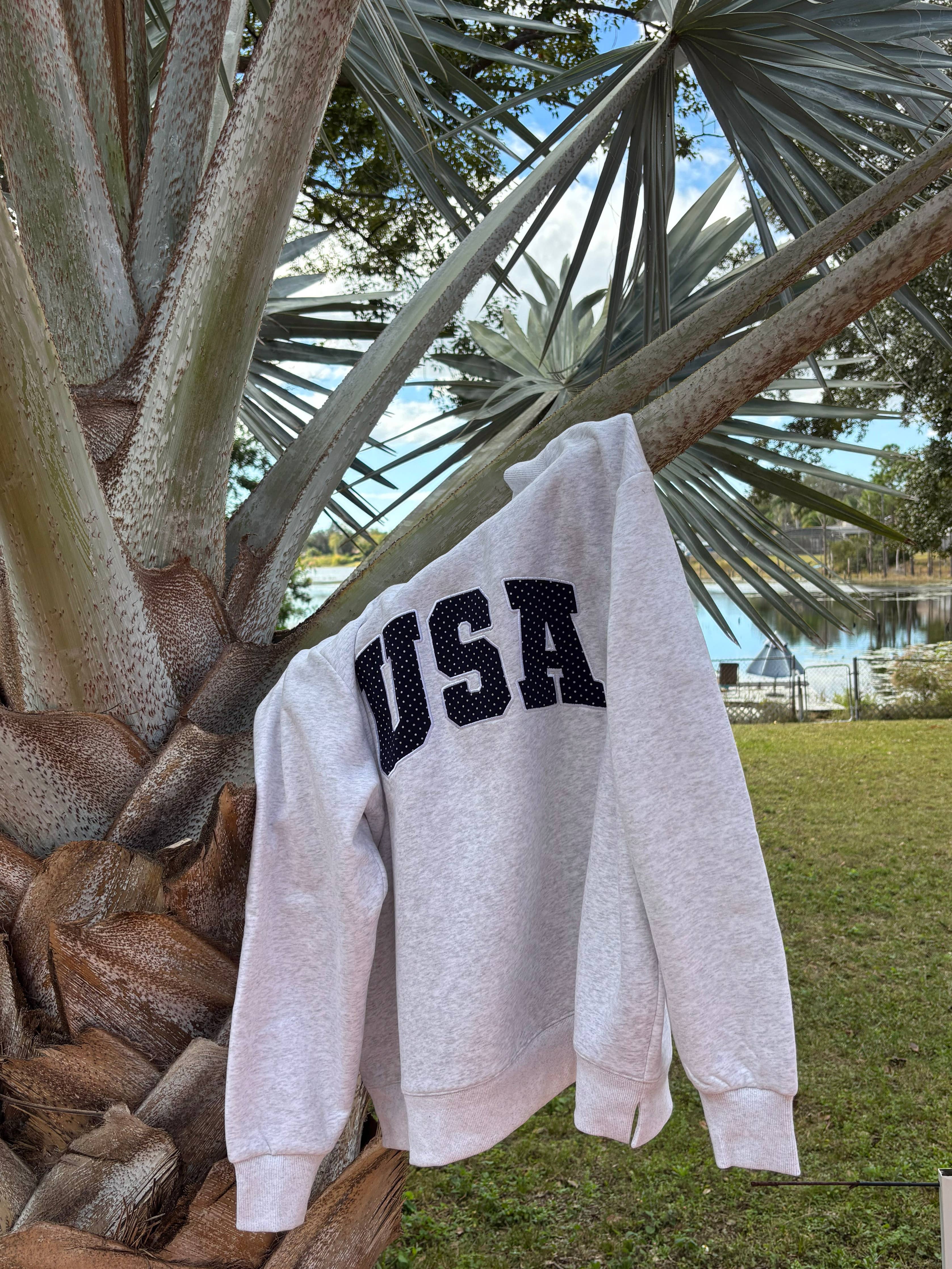 Gray Navy Blue Polka Dot USA Mockneck