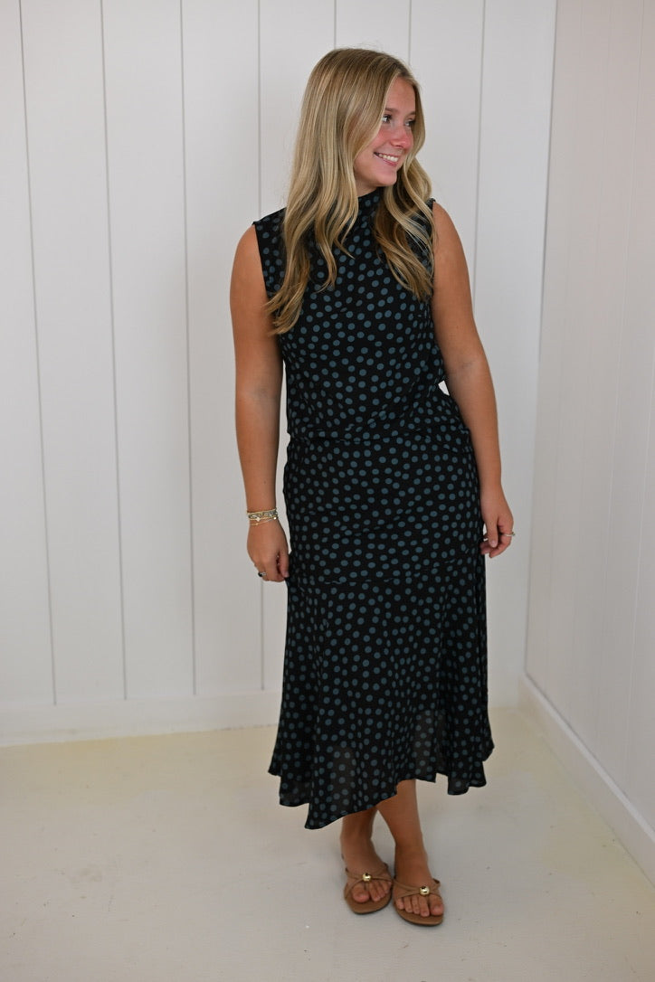 Black & Blue Polka Dot Skirt Set