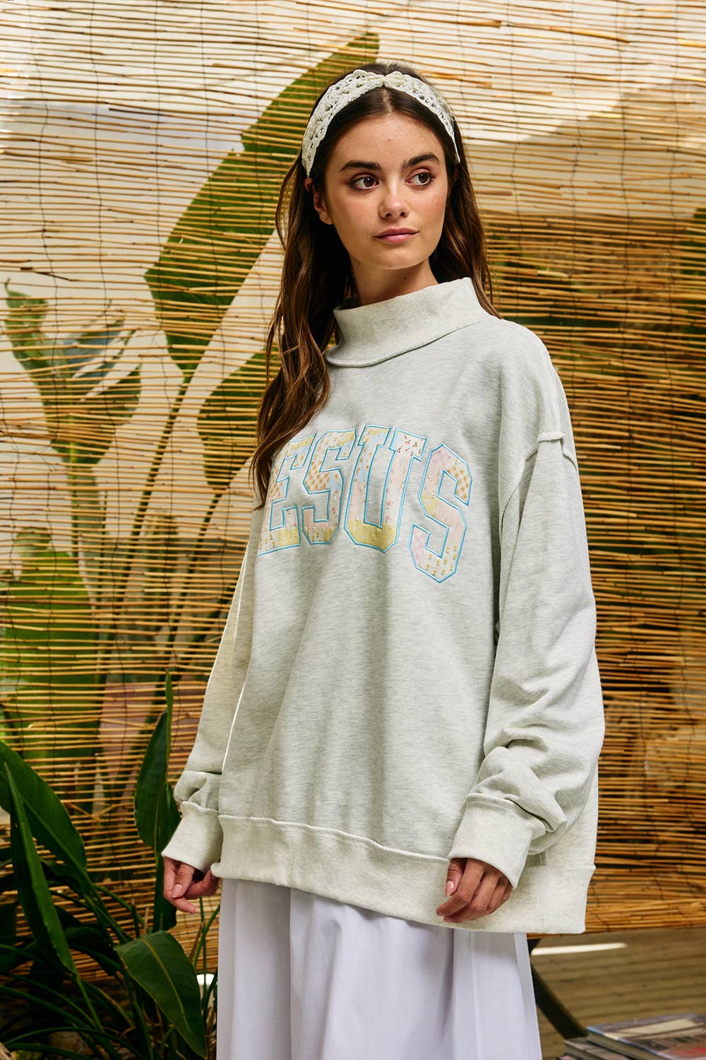Patchwork Embroidered Jesus Sweatshirt