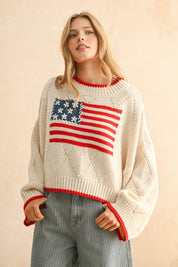 Cream American Flag Front Sweater Top