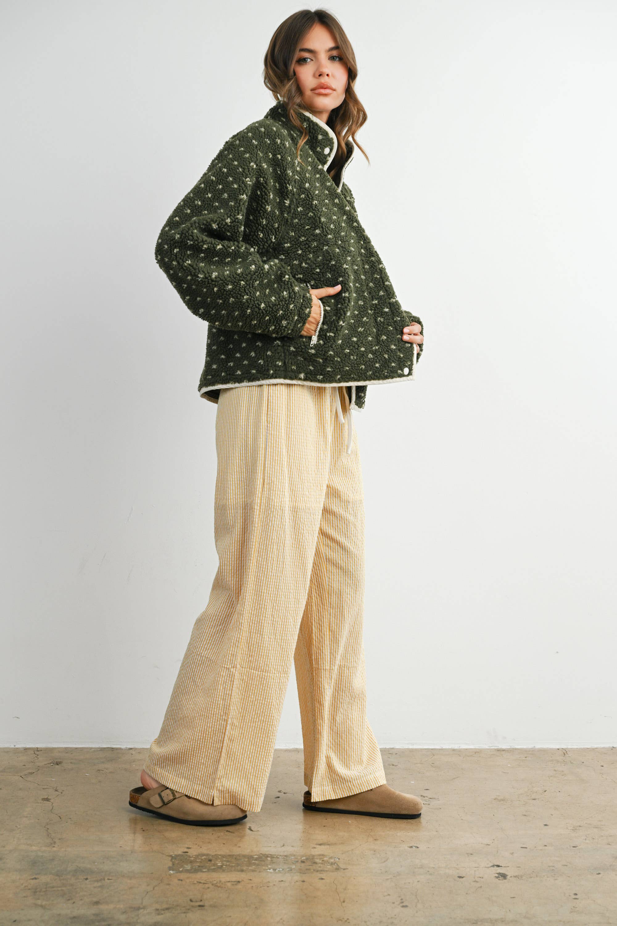 Olive Fleece Puffer Jacket