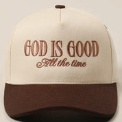 Brown God is Good All The Time Hat — color: brown and embroidered detailing