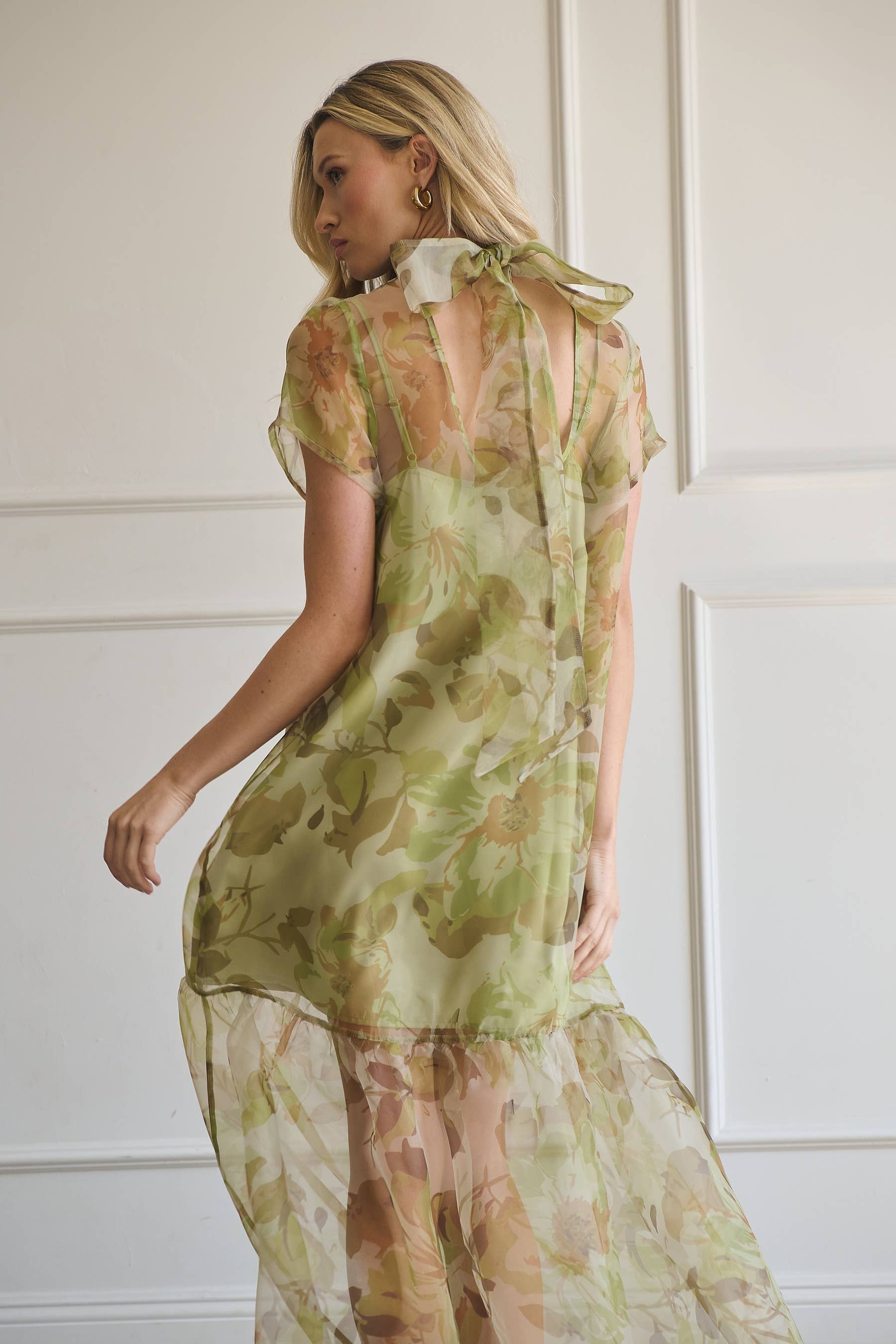 Green Organza Maxi Dress