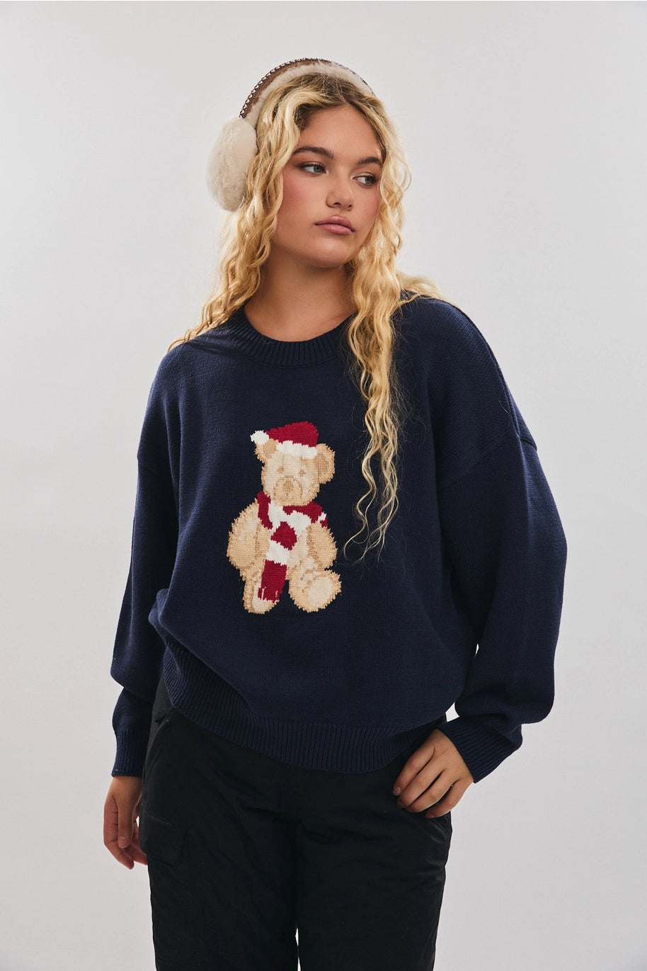 Navy Santa Teddy Bear Sweater