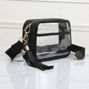 Faux Leather Transparent Rectangular Crossbody Bag: Clear,Royal Blue