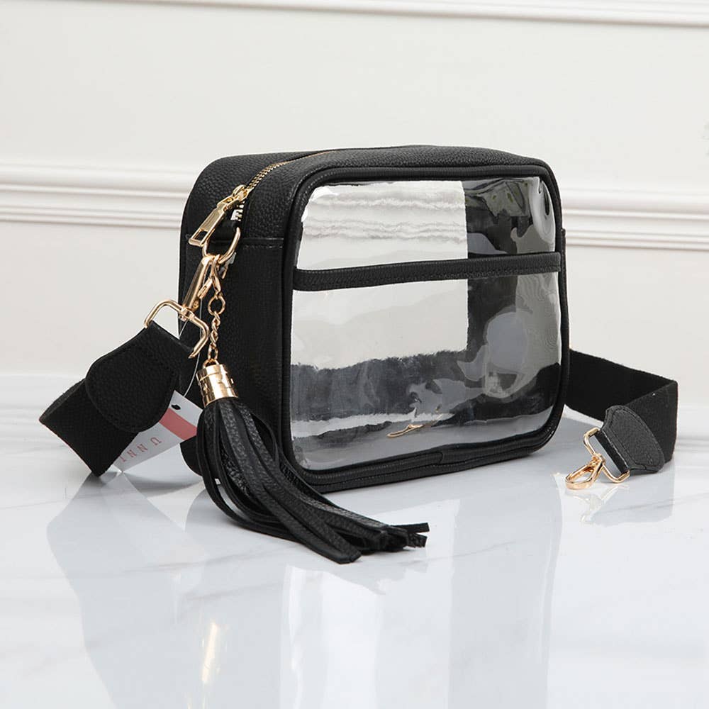 Faux Leather Transparent Rectangular Crossbody Bag: Clear,Silver