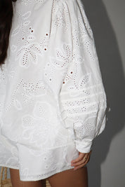 White Eyelet Cotton Long Sleeve Blouse — view 14
